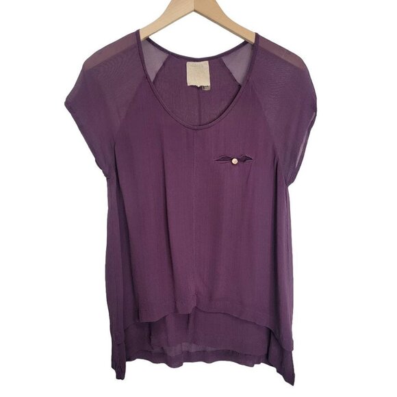 Plum Purple Sheer Cap Sleeve Multiple layer Blouse - Picture 1 of 15